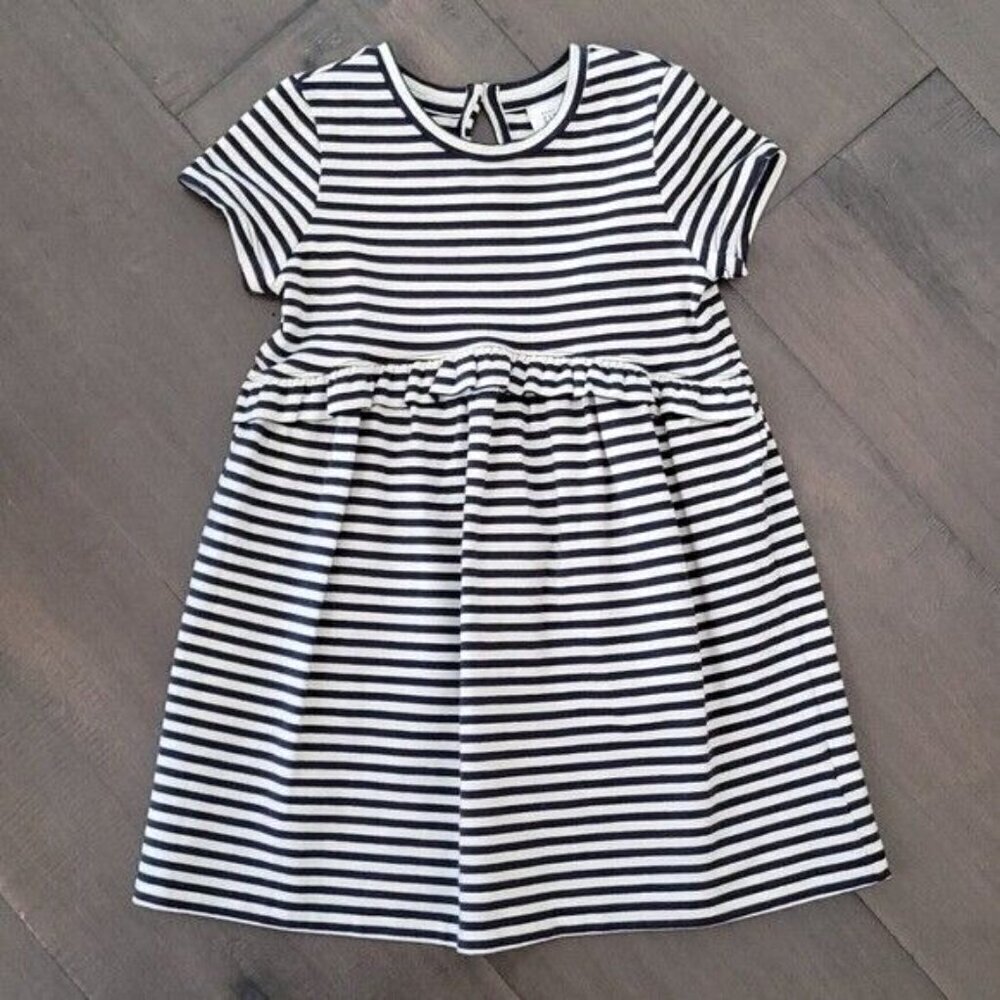 NWT Baby GAP Striped Navy White Ruffle Cotton Dress 3T